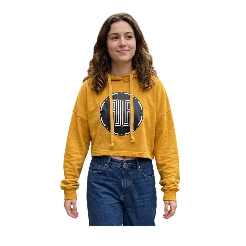 LF The Brand Logo Hoodie Sweatshirt Mustard Yellow Cropped Long‎ Sleeves XS